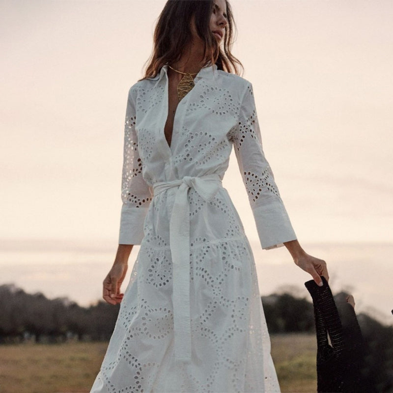 Elegant White Hollow Midi Summer Dresses – Boots N Bags Heaven