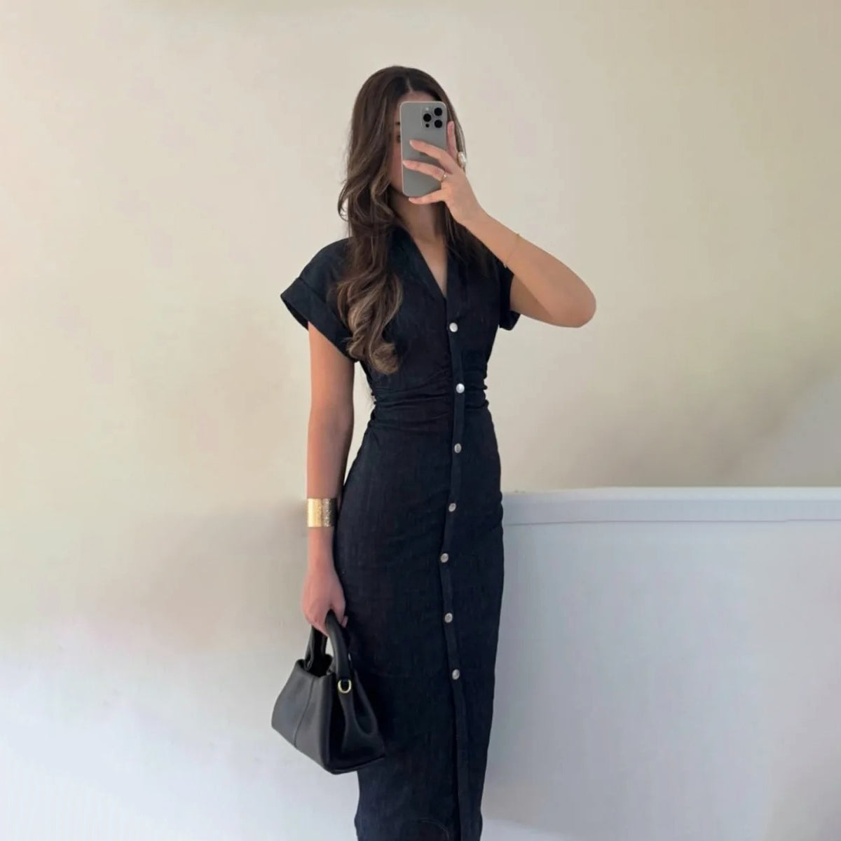 Women's Fitted Button-down Front Style Denim Midi Dress  Boots N Bags  Heaven