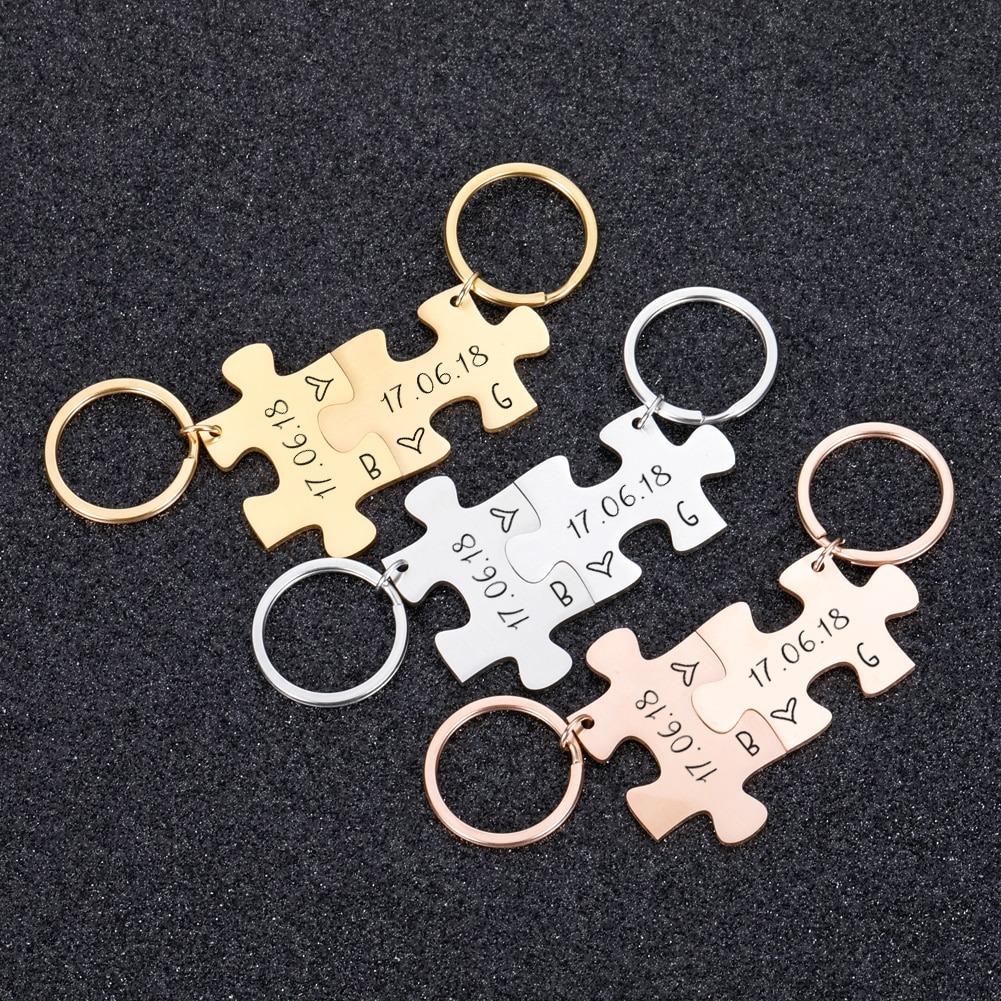 2-Names Personalized Letter Puzzle Couple Keychain Engrave Names Matching Couple  Gifts, Special Gift F…
