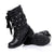 Low Heel Rivets Black Gothic Belted Boots