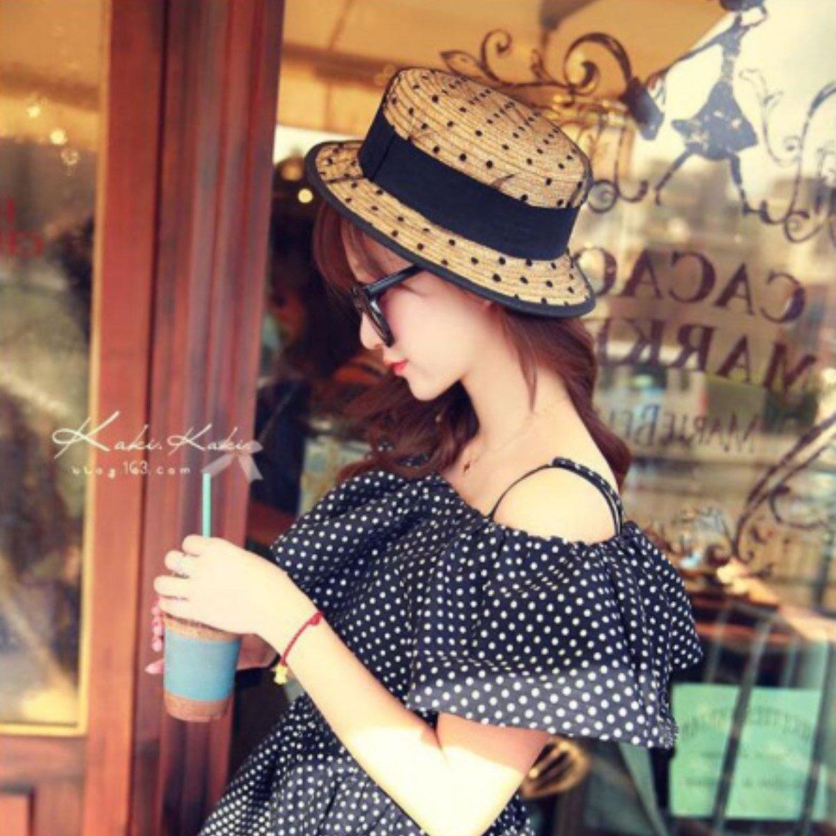 Summer Straw Hat With Black Lace Polka-Dot Design – Boots N Bags