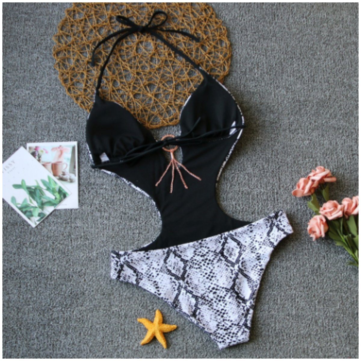 Deep V Monokini With Orange Trim main image 1