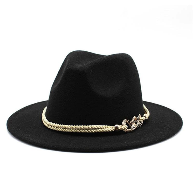 BLACK GOLD CHAIN DETAIL FELT FEDORA HAT