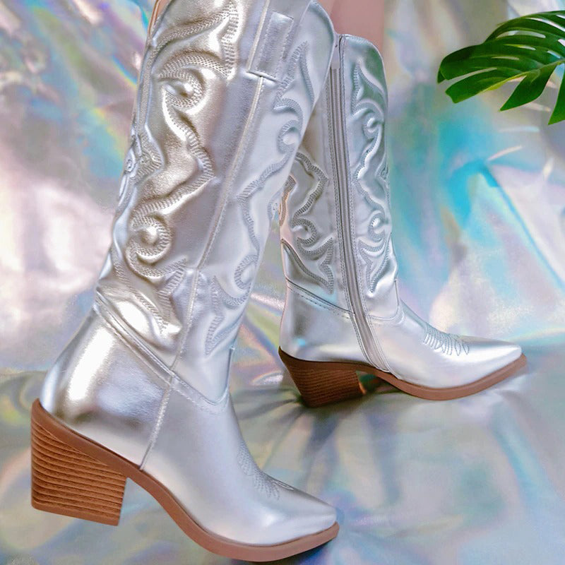 Chic and Classy Cowboy Style Metallic Boots for Women Boots N Bags Heaven