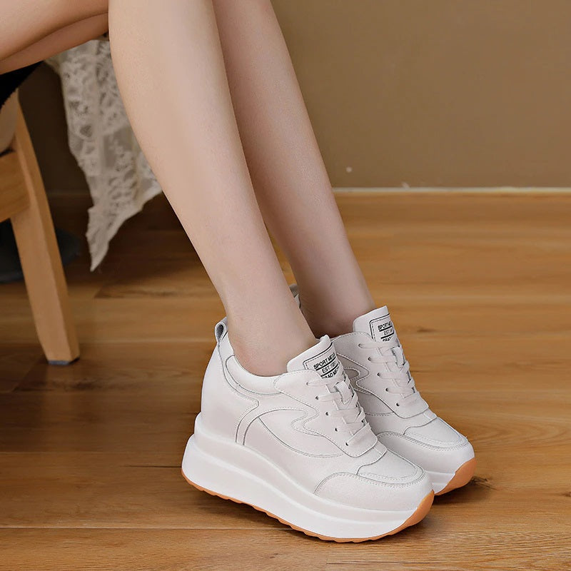 Genuine Leather Platform Wedge 10CM Sneakers Chunky Shoes main image 1