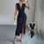 Flattering Women's Deep V-Neck Sleeveless Midi Dress with Slit