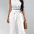 Sleeveless Crop Top with Floral Cutwork Embroidery and Wide Leg Trouser