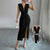 Flattering Women's Deep V-Neck Sleeveless Midi Dress with Slit