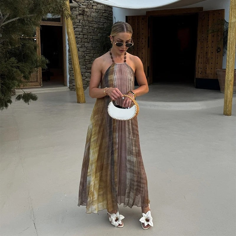 Loose Fit Tie Dyed Print Pleated Long Dress for Women – Boots N Bags Heaven