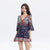 Flare Sleeve Boho Fashion Floral Print V-neck Women's Mini Dress