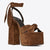 Women's Platform High Heels with Ankle Tie Straps and Bow Detail