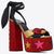 Women's Platform High Heels with Ankle Tie Straps and Bow Detail