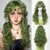 Long & Lush Curly Green Hair Wig with Bangs for Women