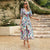 Casual Printed V-Neck Midi Dress with Puff Sleeves and Elastic Waist