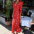 Vintage-inspired Elegant Flower Print Deep V-Neck Maxi Dress
