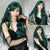 Long & Lush Curly Green Hair Wig with Bangs for Women