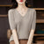 Casual Slim Fit Stripe Pattern V-neck Knitted Blouse for Women