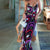 Abstract Geometric Pattern Spaghetti Strap Maxi Dress with Front Slit