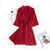 Women's Plain Color 3/4 Sleeve Belted Faux Silk Bathrobe