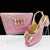 Glam Leopard Print High Heel Shoe and Bag Set with Rhinestone Decor