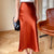 Elegant Solid Color Satin Silk Texture High Waist A-line Maxi Skirt