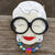 Retro Style Grandma Character Brooch Pin with Oversized Glasses
