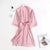 Women's Plain Color 3/4 Sleeve Belted Faux Silk Bathrobe