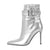 Metallic Stiletto Ankle Boots with Elasticized Cuff and Side Buckle