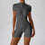 Short Sleeve Fitted Zip-up Sports Fitness Workout Romper Jumpsuit