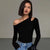 Modern Edge Off-Shoulder Slim Fit Long Sleeve Top with Skew Collar