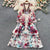 Gorgeous Deep V-neck Floral Print with Cascading Ruffles Dresses