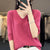 Casual Slim Fit Stripe Pattern V-neck Knitted Blouse for Women