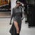 Flattering Long Sleeve Fitted Women's Dress with Thigh-high Slit