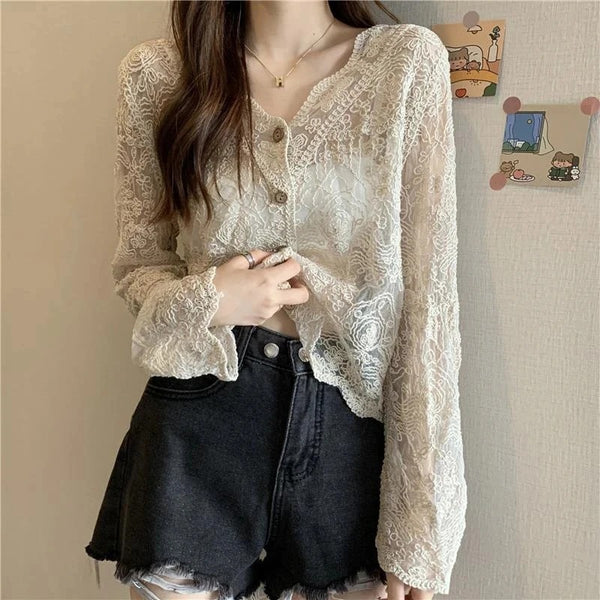 Stylishly Sheer Floral Detail Lace Cardigan – Boots N Bags