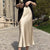 Elegant Solid Color Satin Silk Texture High Waist A-line Maxi Skirt