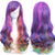 Multi-Colored Ombre Rainbow Wigs with Lush Curls and Bangs