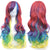 Multi-Colored Ombre Rainbow Wigs with Lush Curls and Bangs