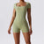 Sleek Form-fitting Short Sleeve One Piece Fitness Sportswear for Women