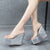 Ultra High Glittering Wedge Heel Sandals with Transparent Strap