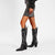 Rhinestone-Embellished Flame Pattern Knee-High Heeled Boots