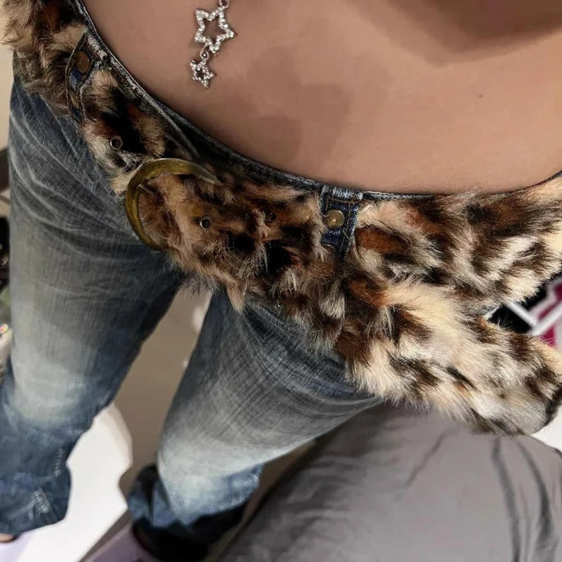 Wild and Stylish Leopard Print Faux Fur Belt for Women 