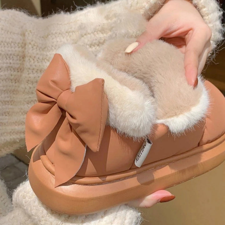 Winter Plush Short Ankle Snow Boots with Bow Knot Decor