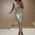Metallic Sequin Square Neck Fishtail Backless Sleeveless Maxi Dress