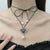 Pearl Tie-Up Wrap Necklace with Gothic Love Heart Pendant