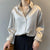 Solid Button Front Long Sleeve Blouse for Women