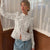 Women's Stylish Sheer Lace Hollow Out Button-Front Blouse