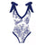 Sophisticated Blue and White Beach Swimwear Set