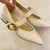 Sleek Pointed-Toe Block Heel Pumps with Gold Buckle Strap for Women