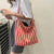 Spacious Striped Canvas Shoulder Bag for Casual Everyday
