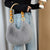 Fluffy Faux Fur Shoulder Bags with Wooden Beaded Handle